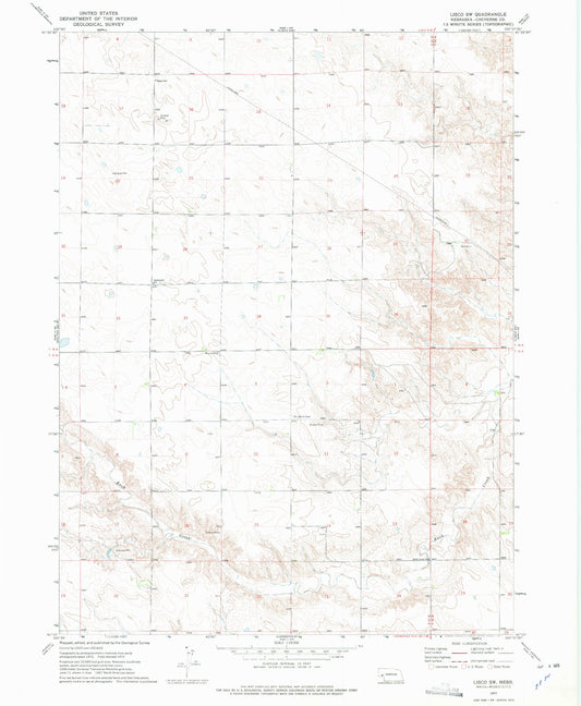 Classic USGS Lisco SW Nebraska 7.5'x7.5' Topo Map Image