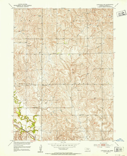 Classic USGS Litchfield NE Nebraska 7.5'x7.5' Topo Map Image