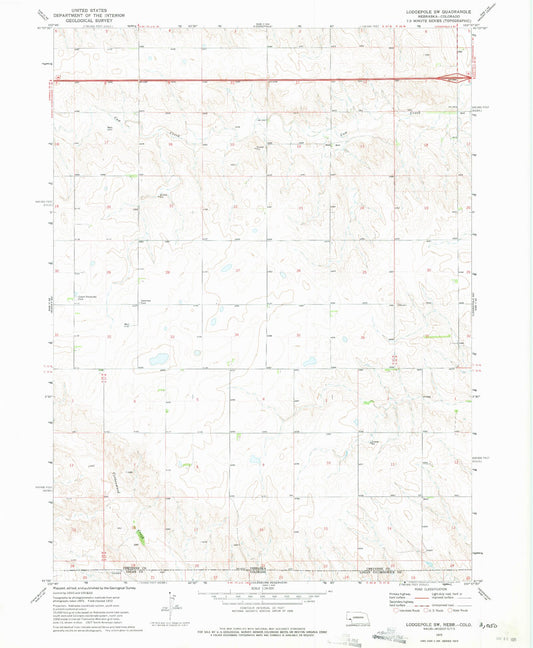 Classic USGS Lodgepole SW Nebraska 7.5'x7.5' Topo Map Image