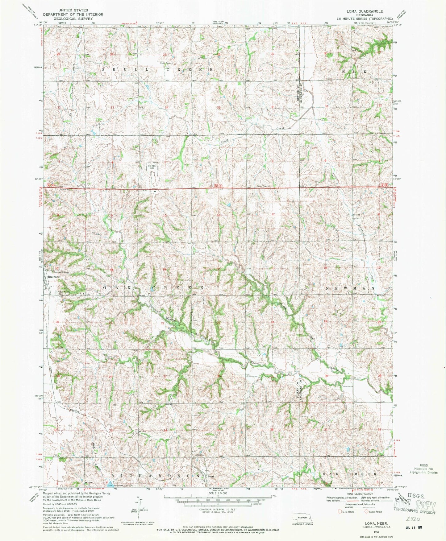 Classic USGS Loma Nebraska 7.5'x7.5' Topo Map Image