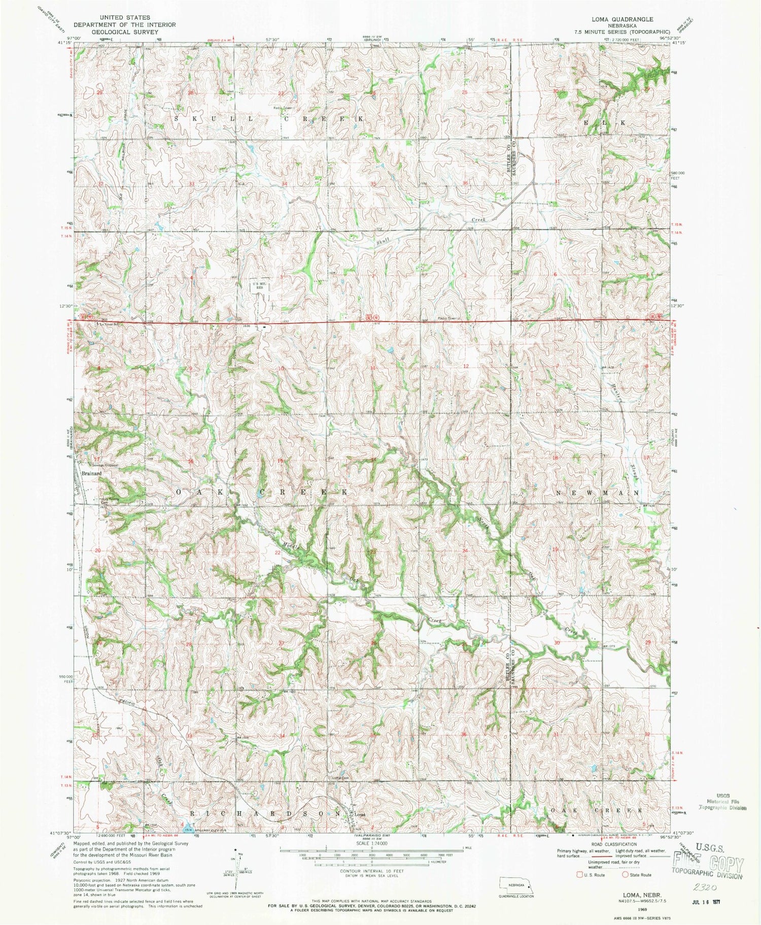 Classic USGS Loma Nebraska 7.5'x7.5' Topo Map Image