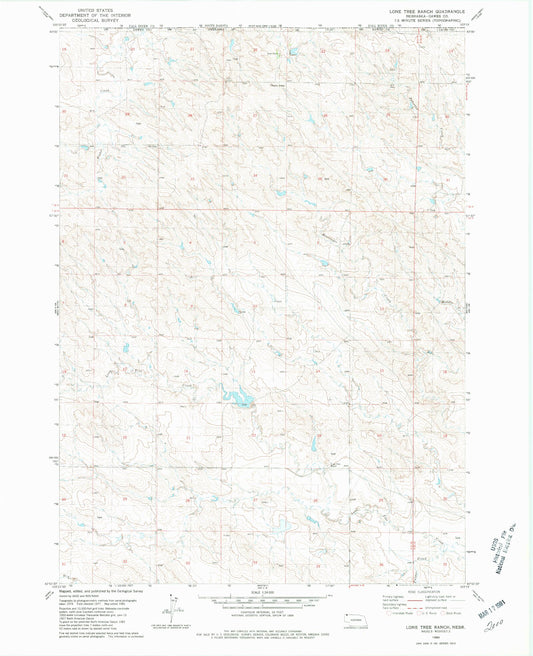 Classic USGS Lone Tree Ranch Nebraska 7.5'x7.5' Topo Map Image