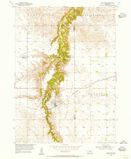 Classic USGS Long Pine Nebraska 7.5'x7.5' Topo Map Image