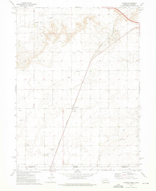 Classic USGS Lorenzo Nebraska 7.5'x7.5' Topo Map Image