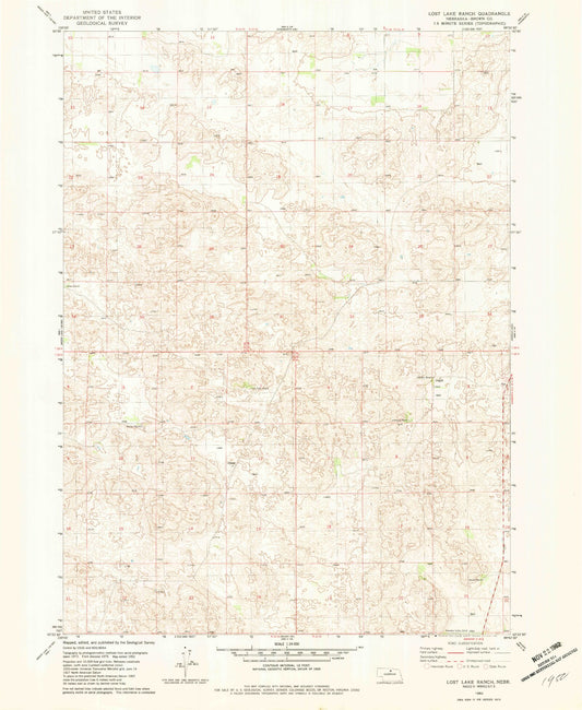 Classic USGS Lost Lake Ranch Nebraska 7.5'x7.5' Topo Map Image
