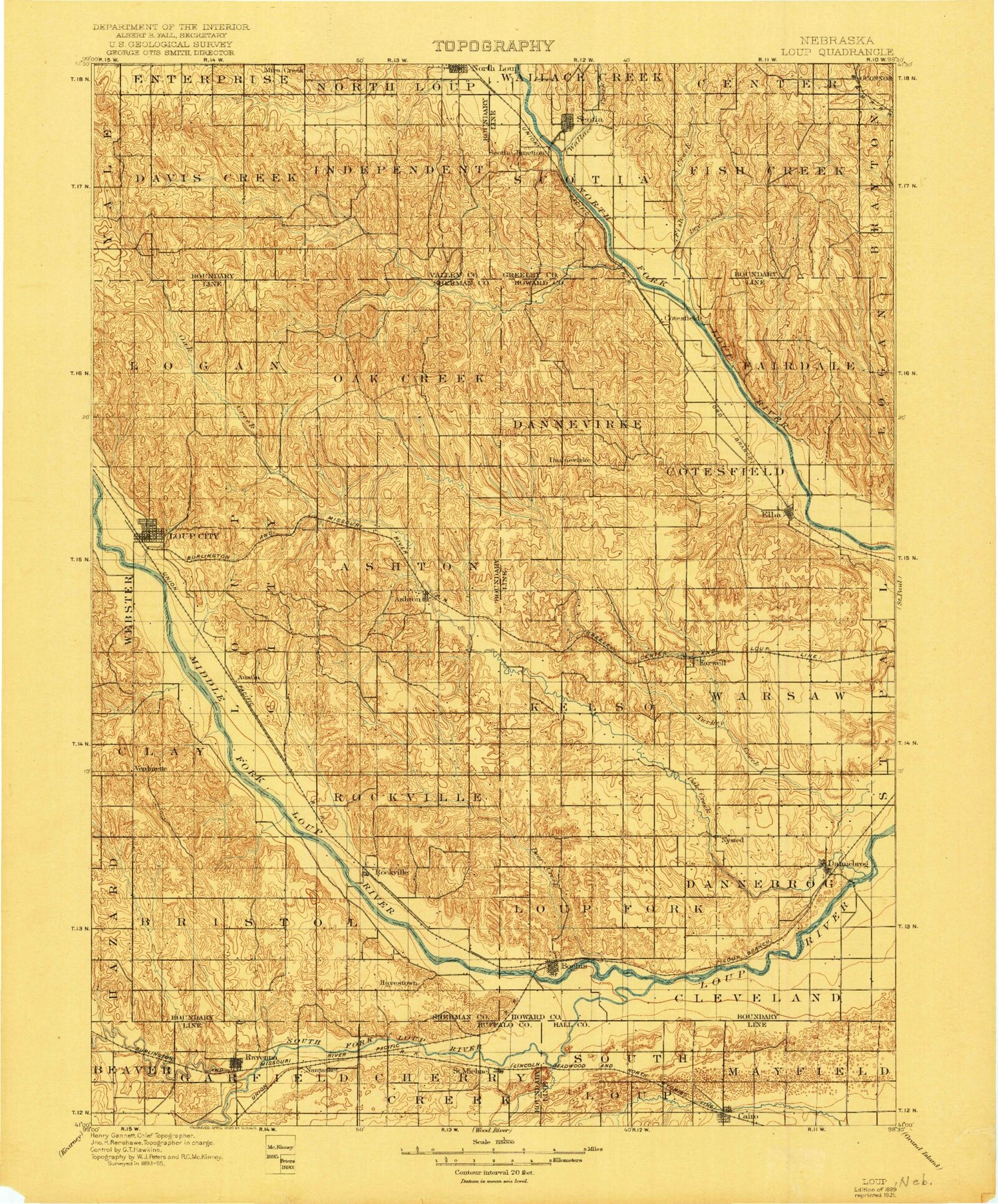 Historic 1899 Loup Nebraska 30'x30' Topo Map Image