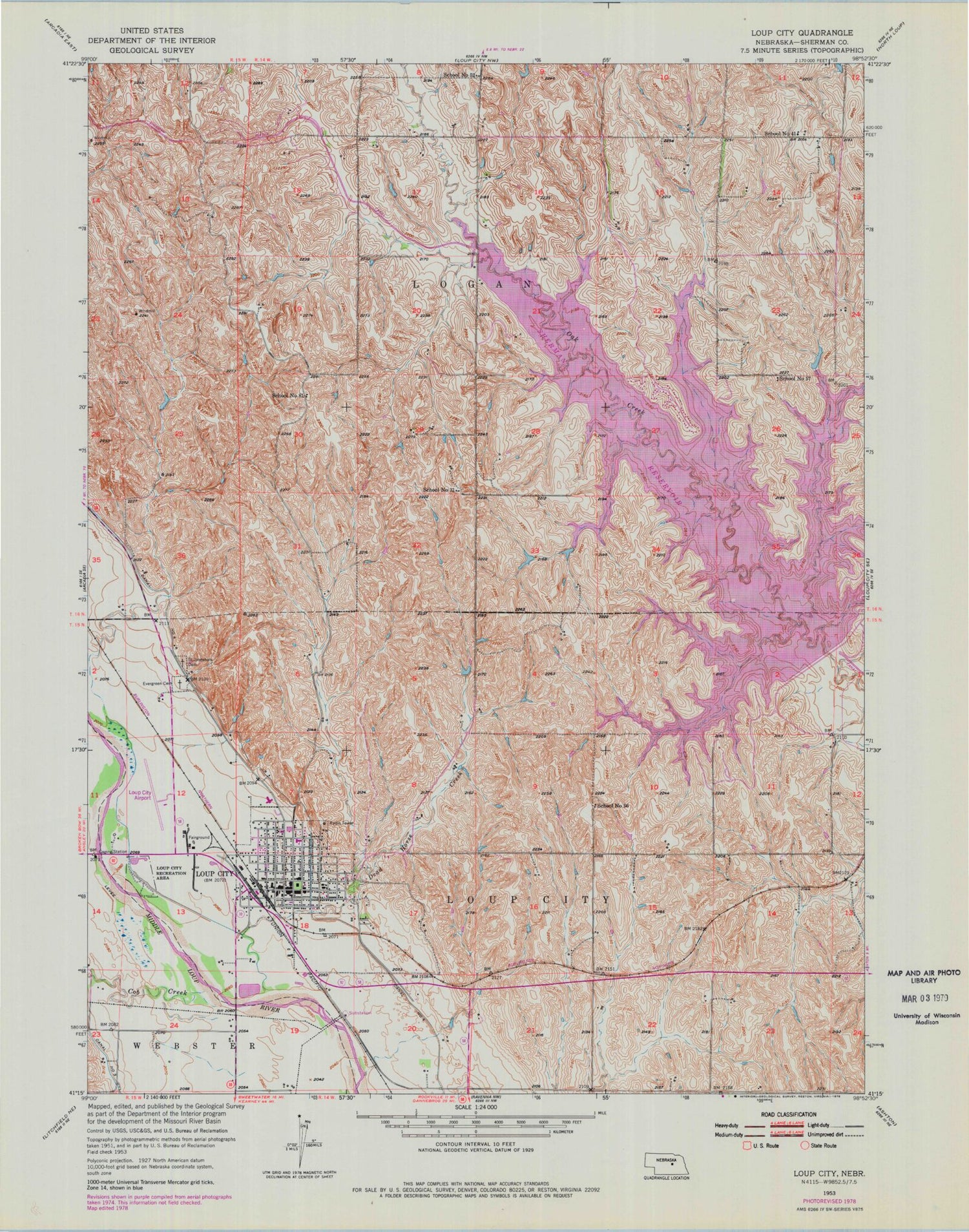 Classic USGS Loup City Nebraska 7.5'x7.5' Topo Map Image