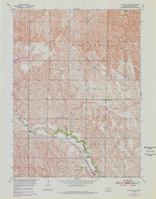 Classic USGS Loup City SE Nebraska 7.5'x7.5' Topo Map Image