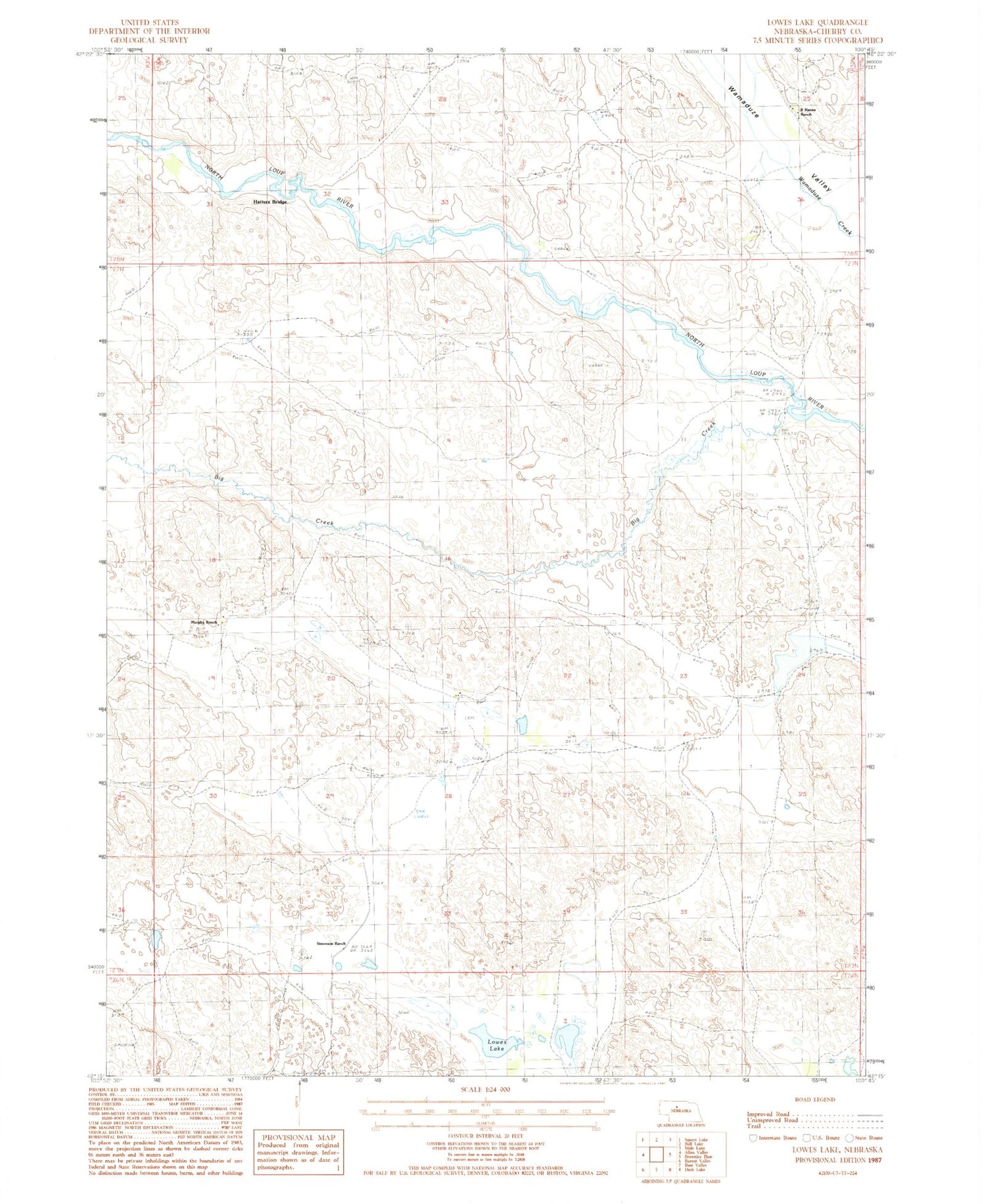 Classic USGS Lowes Lake Nebraska 7.5'x7.5' Topo Map Image