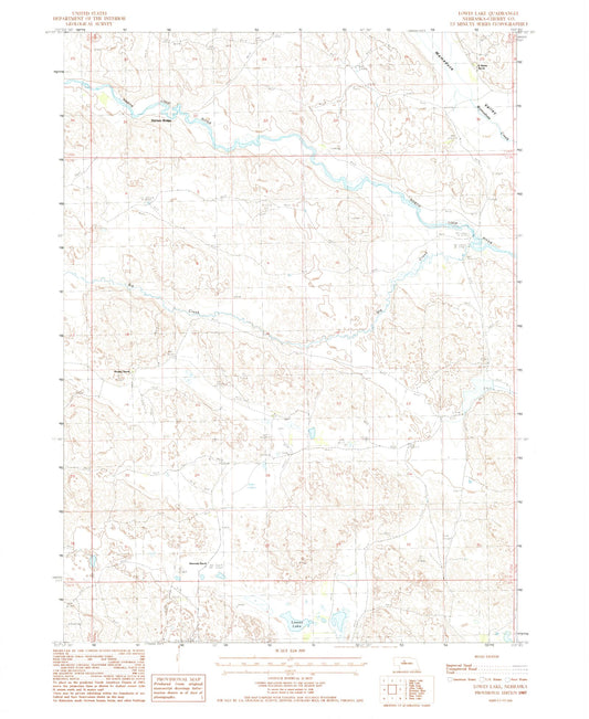 Classic USGS Lowes Lake Nebraska 7.5'x7.5' Topo Map Image
