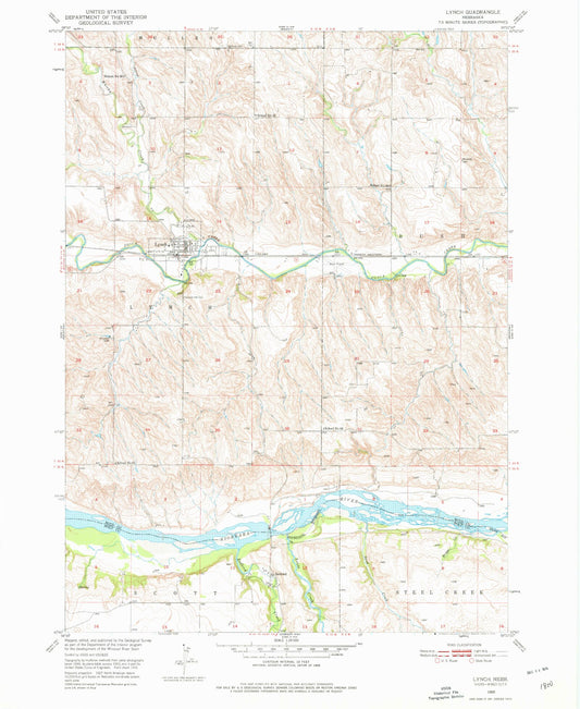 Classic USGS Lynch Nebraska 7.5'x7.5' Topo Map Image
