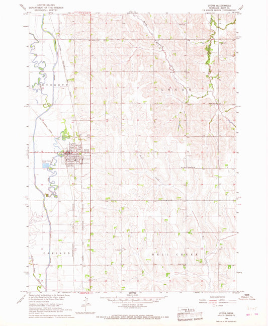 Classic USGS Lyons Nebraska 7.5'x7.5' Topo Map Image
