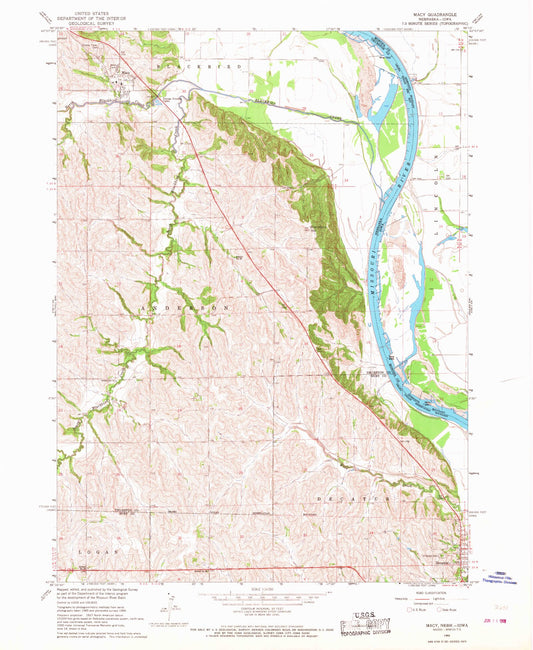 Classic USGS Macy Nebraska 7.5'x7.5' Topo Map Image