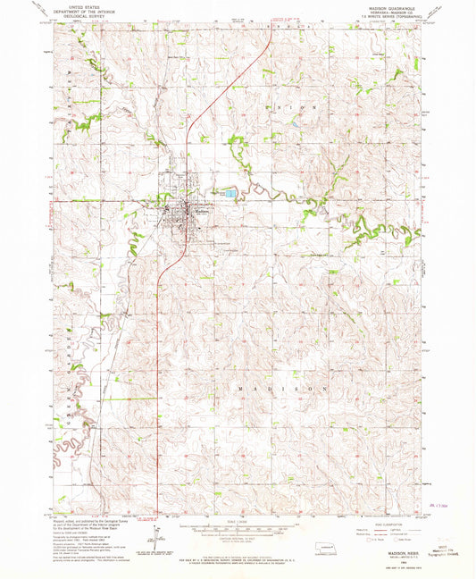 Classic USGS Madison Nebraska 7.5'x7.5' Topo Map Image