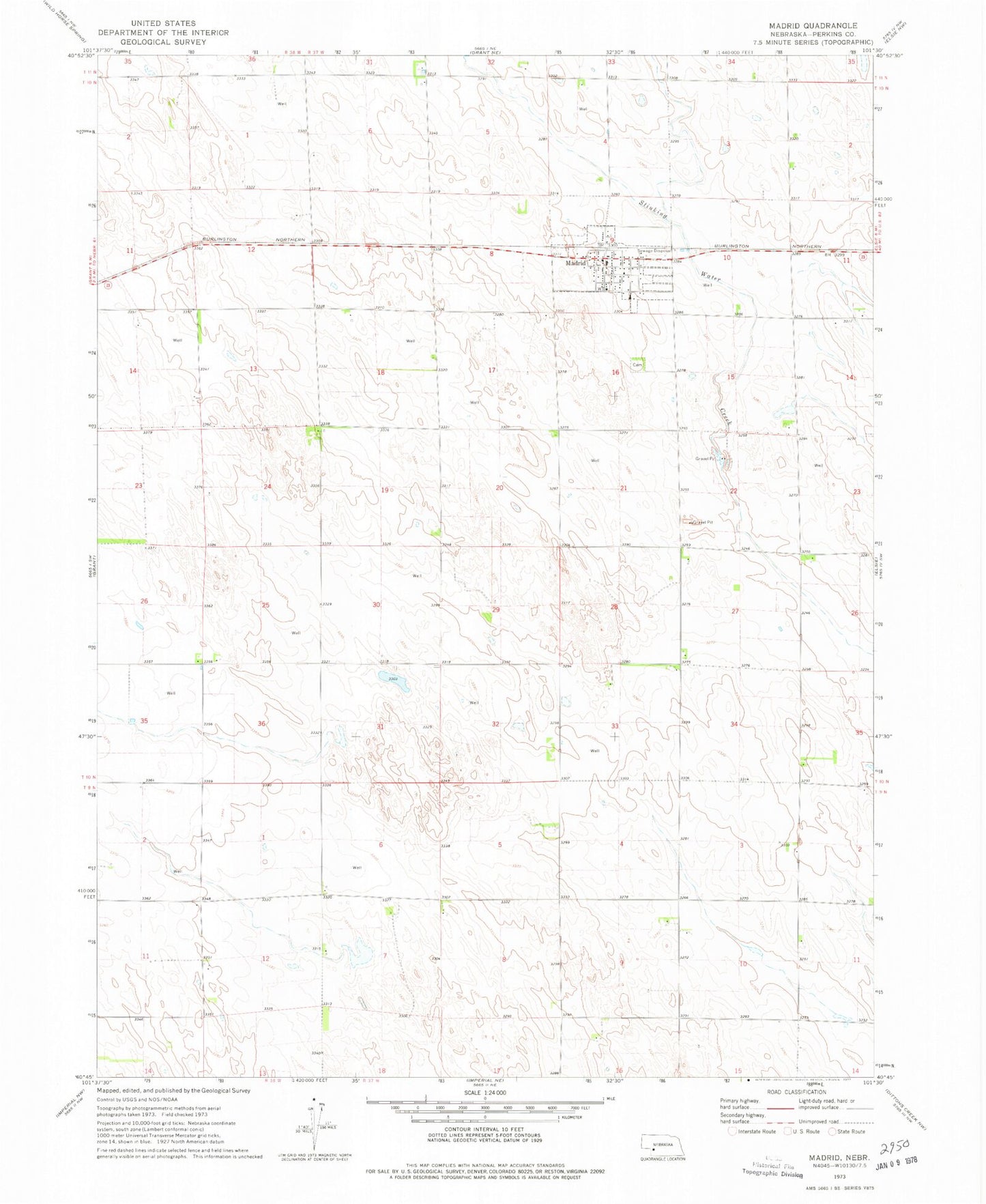 Classic USGS Madrid Nebraska 7.5'x7.5' Topo Map Image