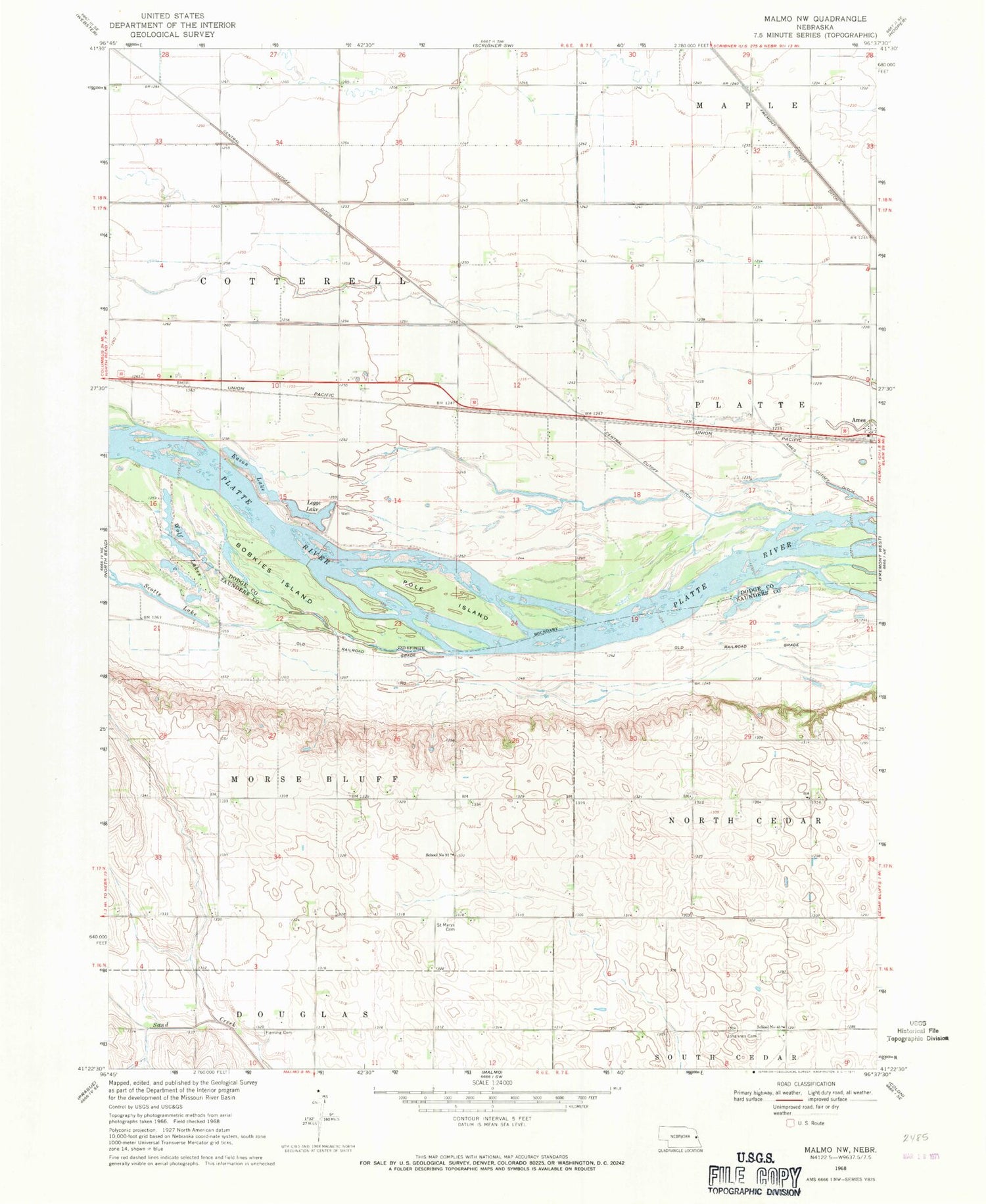 Classic USGS Malmo NW Nebraska 7.5'x7.5' Topo Map Image