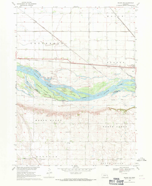 Classic USGS Malmo NW Nebraska 7.5'x7.5' Topo Map Image