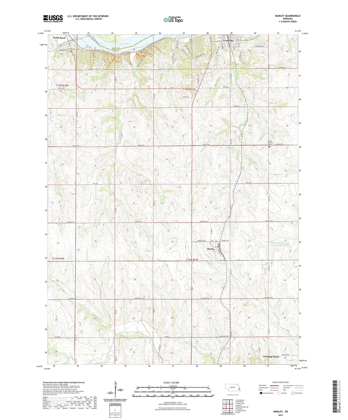 Manley Nebraska US Topo Map Image