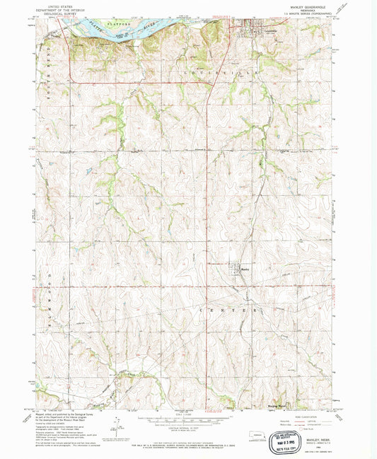 Classic USGS Manley Nebraska 7.5'x7.5' Topo Map Image
