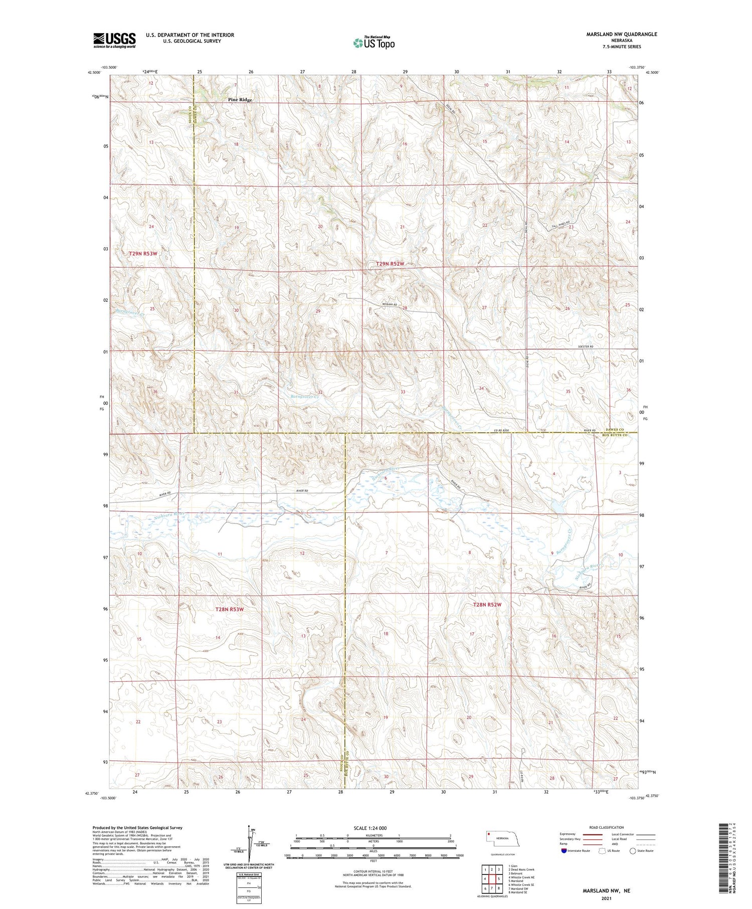 Marsland NW Nebraska US Topo Map Image