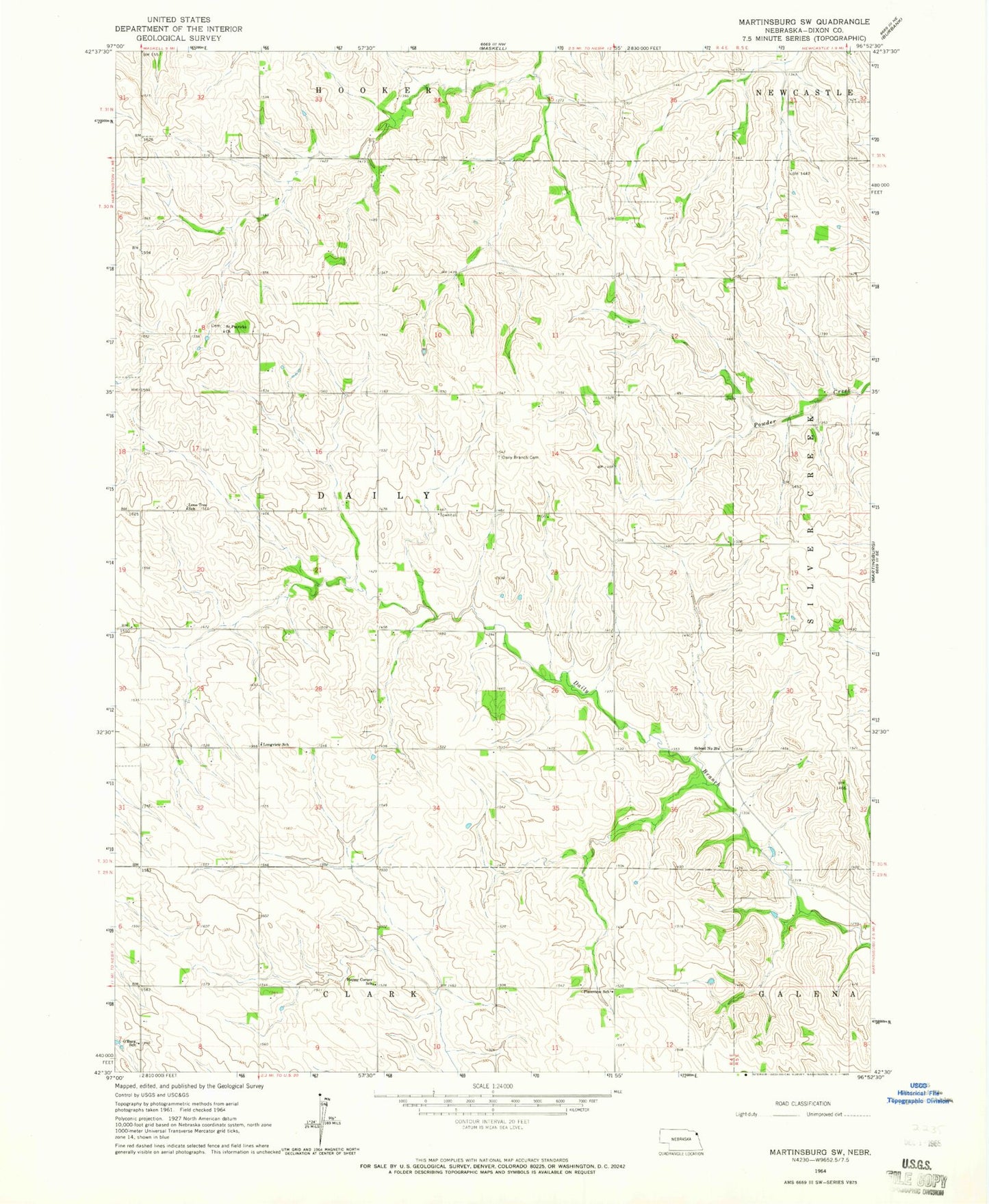 Classic USGS Martinsburg SW Nebraska 7.5'x7.5' Topo Map Image