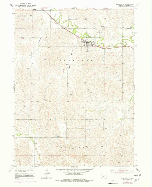 Classic USGS Mason City Nebraska 7.5'x7.5' Topo Map Image