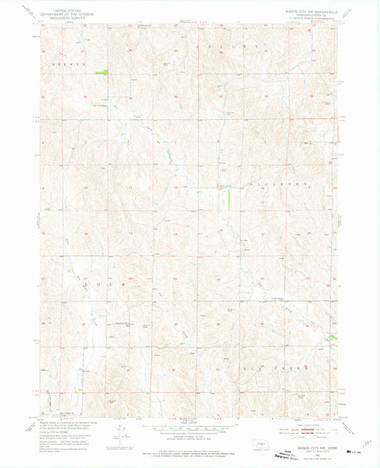 Classic USGS Mason City NW Nebraska 7.5'x7.5' Topo Map Image