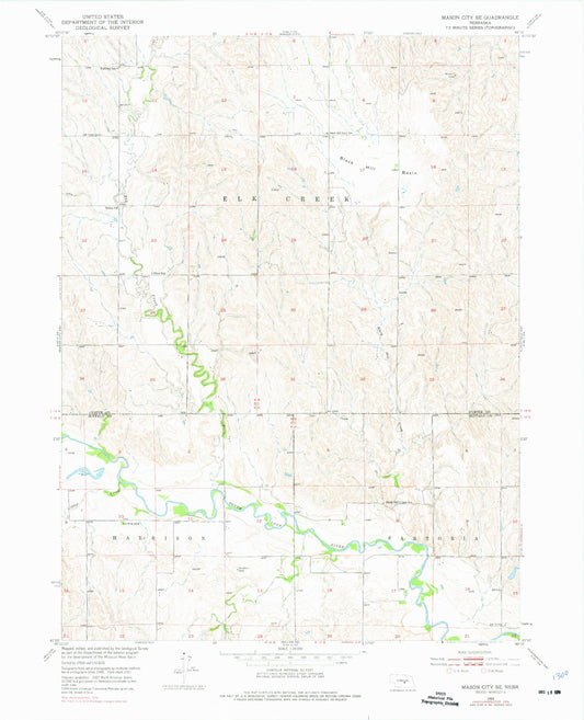 Classic USGS Mason City SE Nebraska 7.5'x7.5' Topo Map Image