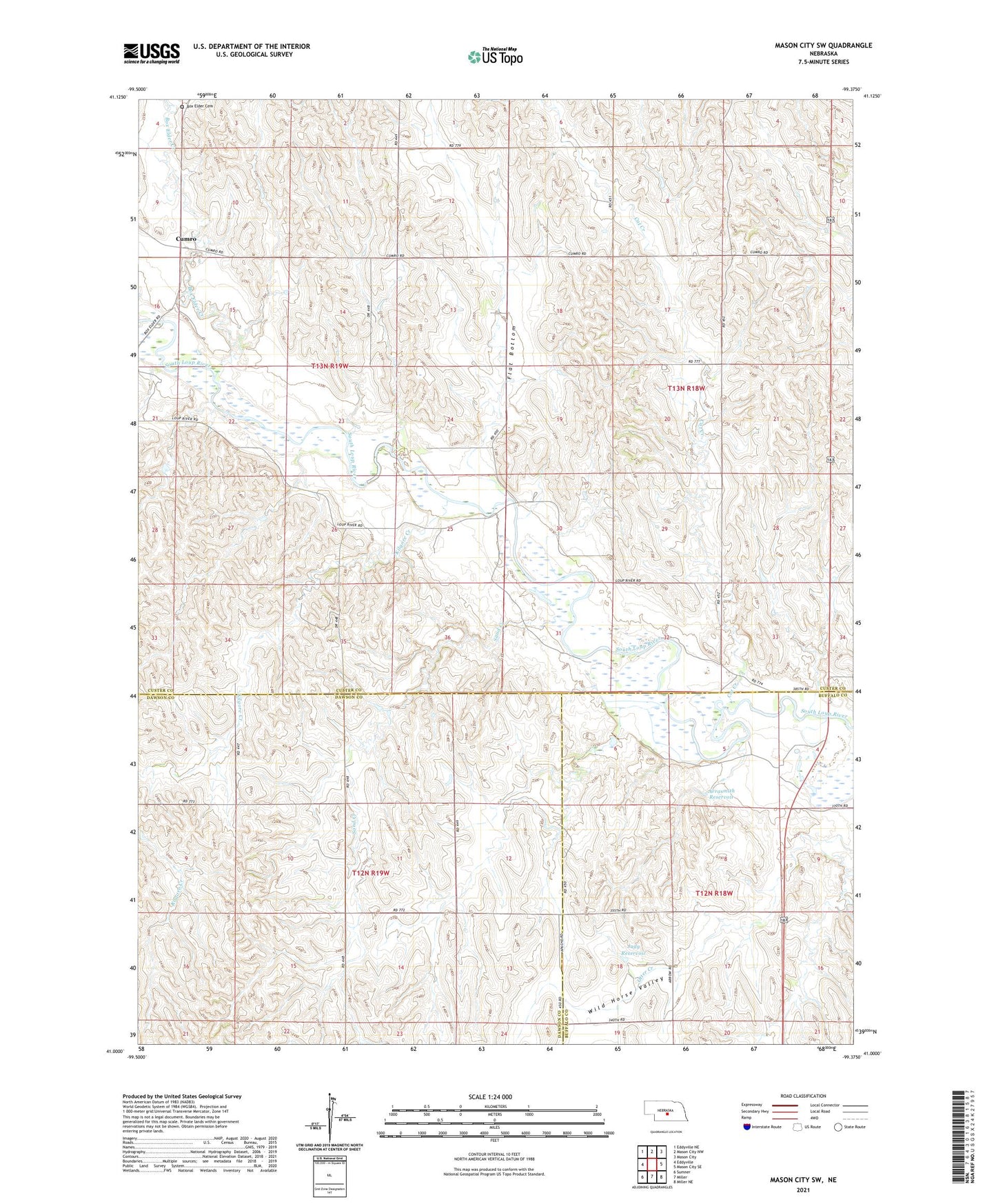 Mason City SW Nebraska US Topo Map Image