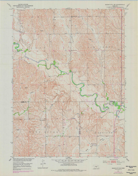 Classic USGS Mason City SW Nebraska 7.5'x7.5' Topo Map Image