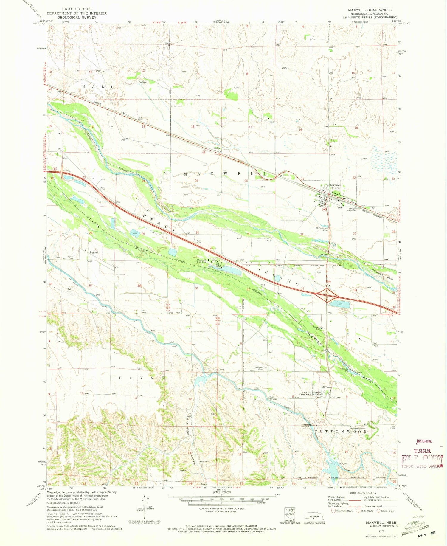 Classic USGS Maxwell Nebraska 7.5'x7.5' Topo Map Image