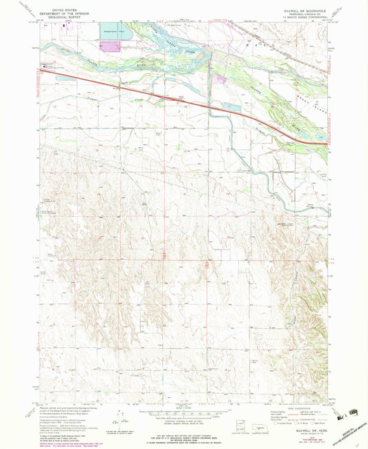 Classic USGS Maxwell SW Nebraska 7.5'x7.5' Topo Map Image
