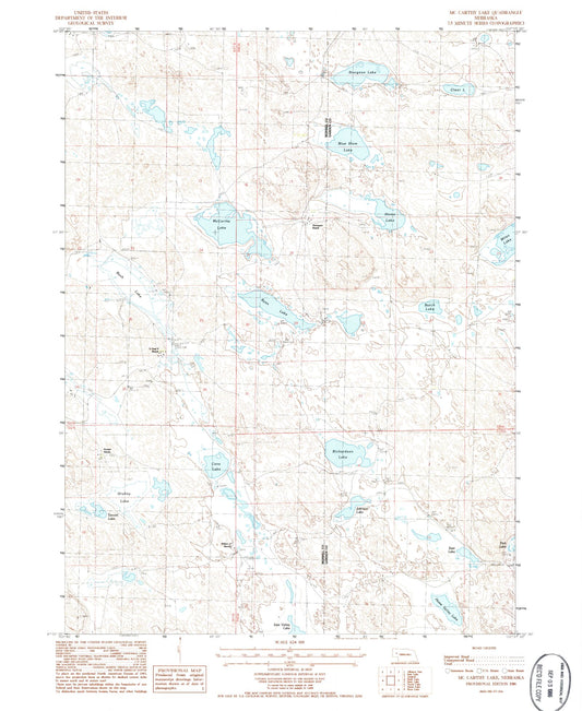 Classic USGS McCarthy Lake Nebraska 7.5'x7.5' Topo Map Image