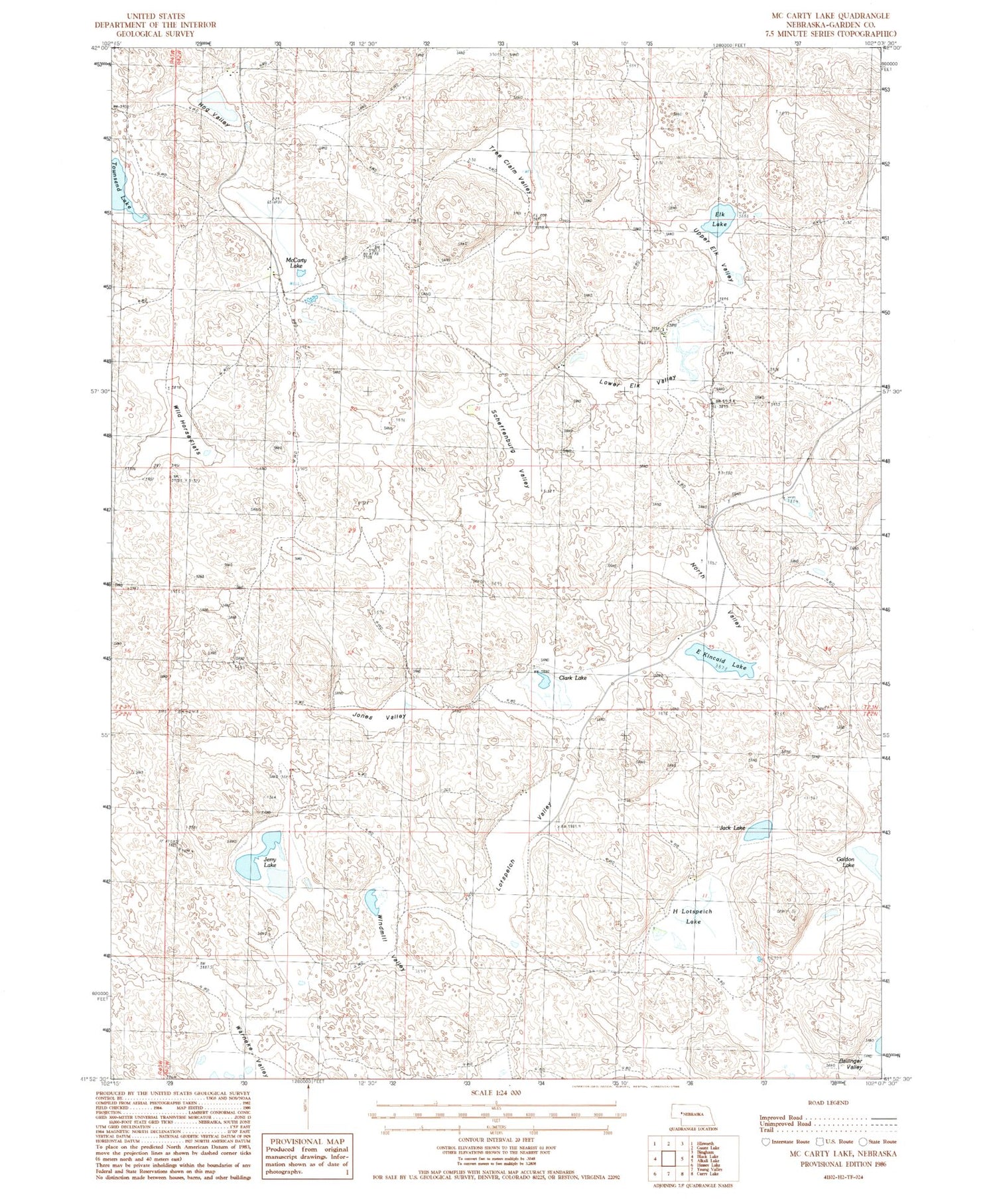 Classic USGS McCarty Lake Nebraska 7.5'x7.5' Topo Map Image