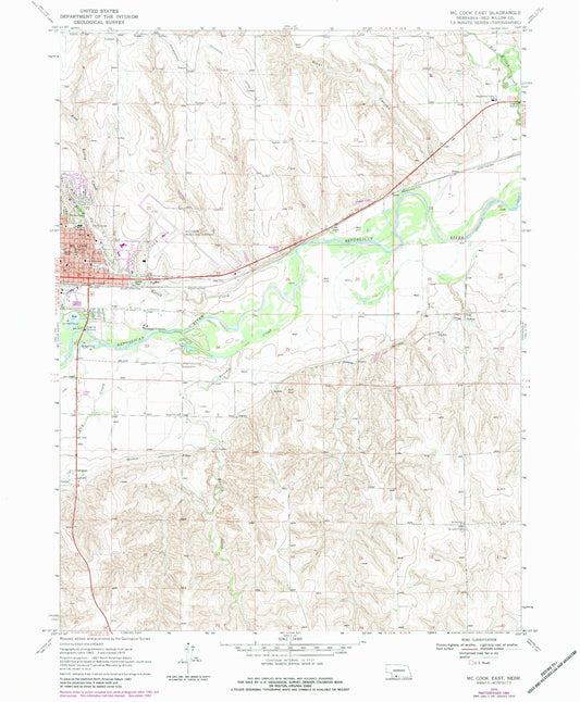 Classic USGS McCook East Nebraska 7.5'x7.5' Topo Map Image
