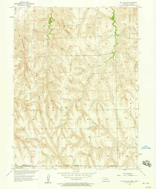 Classic USGS McCook SW Nebraska 7.5'x7.5' Topo Map Image