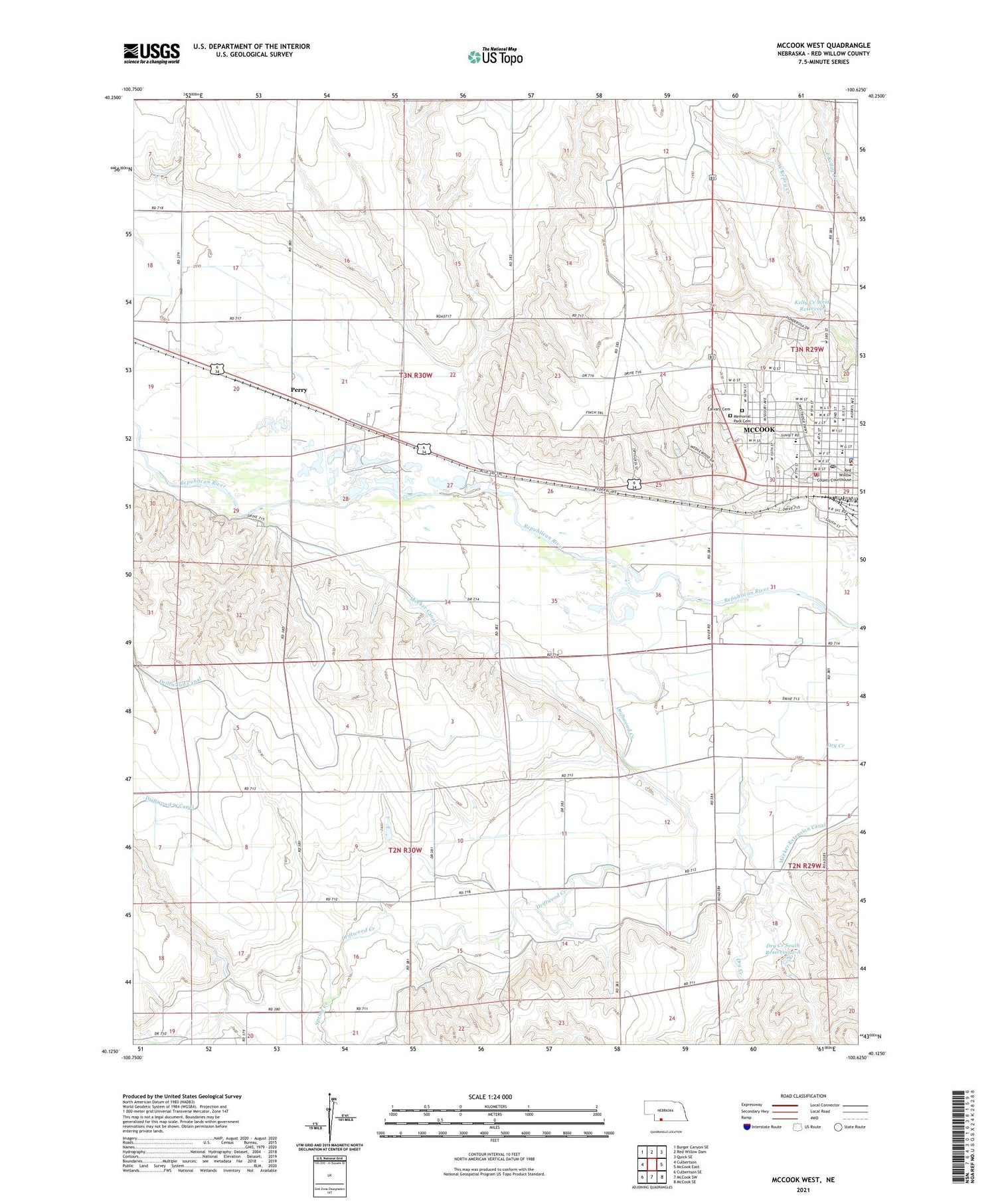 McCook West Nebraska US Topo Map Image
