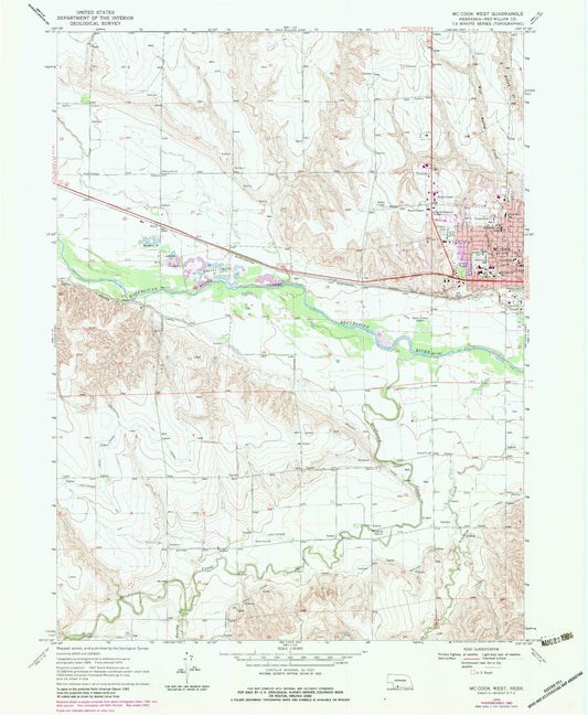 Classic USGS McCook West Nebraska 7.5'x7.5' Topo Map Image
