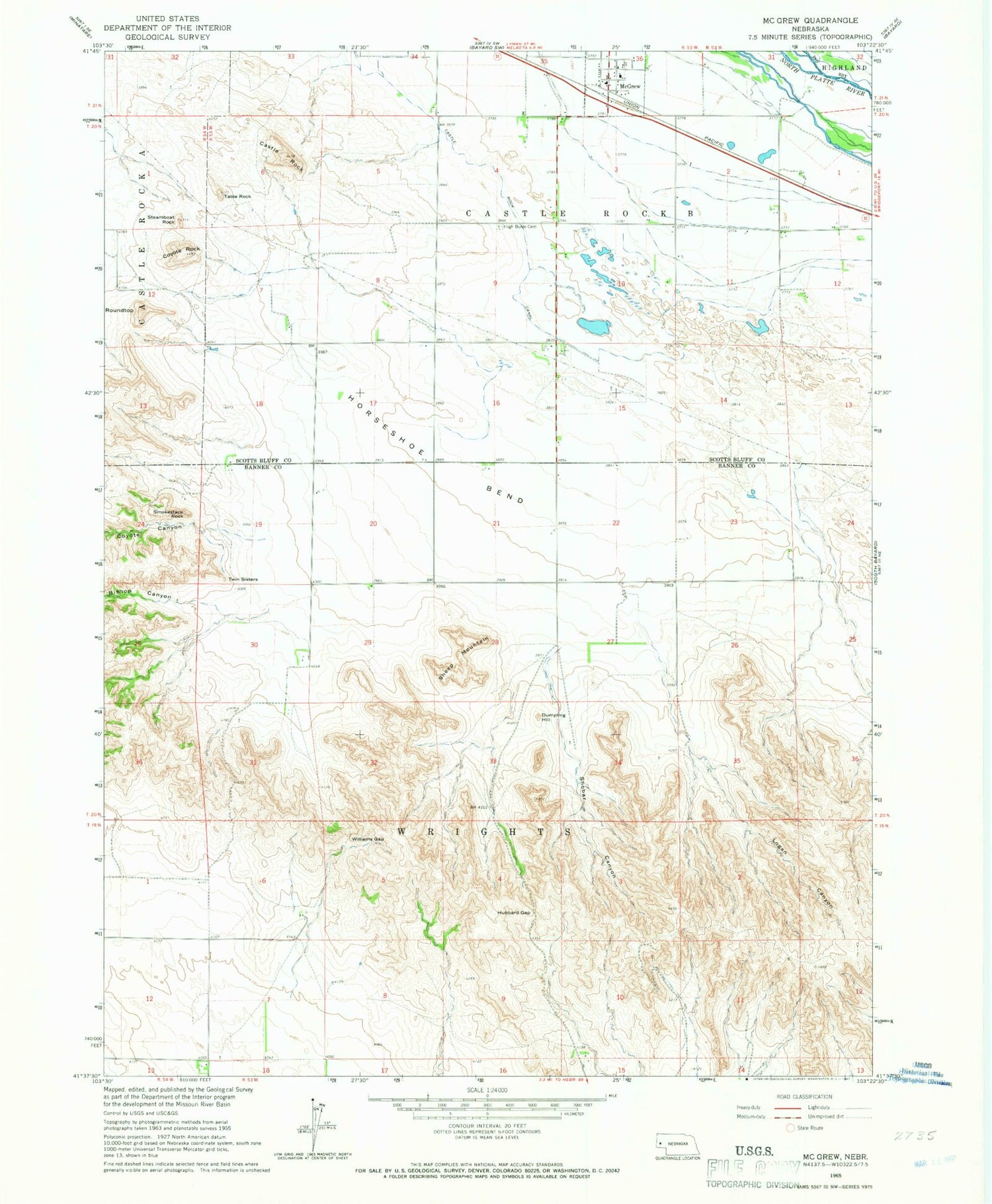 Classic USGS McGrew Nebraska 7.5'x7.5' Topo Map Image