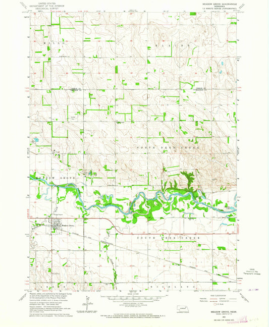 Classic USGS Meadow Grove Nebraska 7.5'x7.5' Topo Map Image