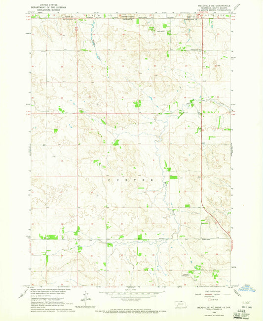 Classic USGS Meadville NE Nebraska 7.5'x7.5' Topo Map Image