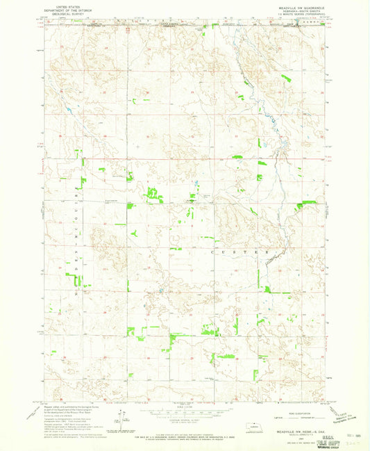 Classic USGS Meadville NW Nebraska 7.5'x7.5' Topo Map Image