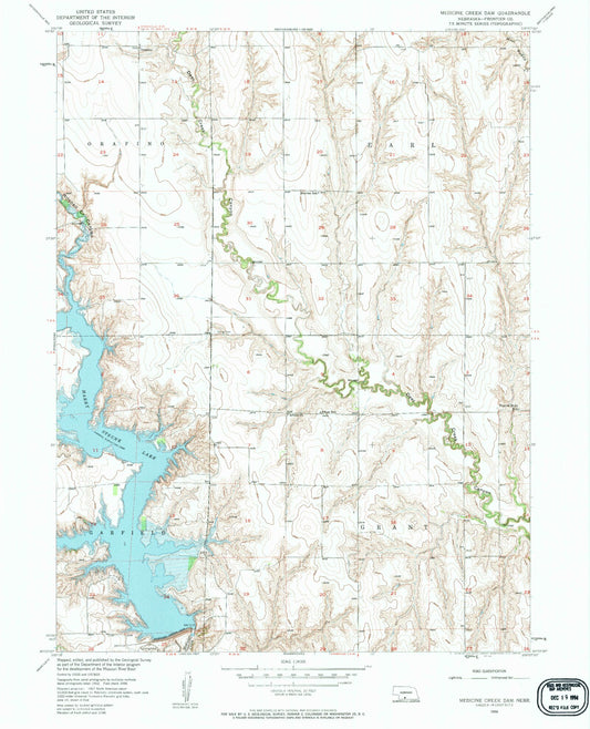 Classic USGS Medicine Creek Dam Nebraska 7.5'x7.5' Topo Map Image