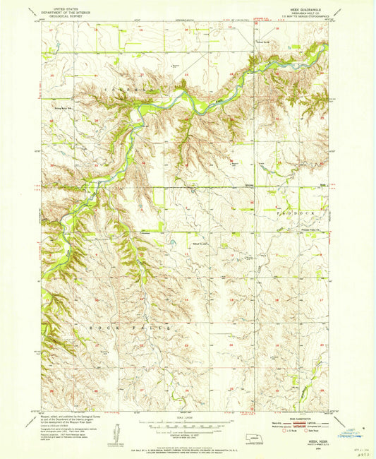 Classic USGS Meek Nebraska 7.5'x7.5' Topo Map Image