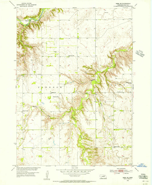 Classic USGS Meek NE Nebraska 7.5'x7.5' Topo Map Image
