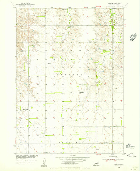Classic USGS Meek SW Nebraska 7.5'x7.5' Topo Map Image