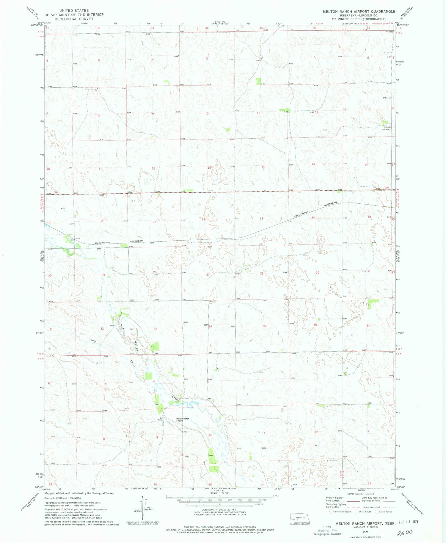 Classic USGS Melton Ranch Airport Nebraska 7.5'x7.5' Topo Map Image