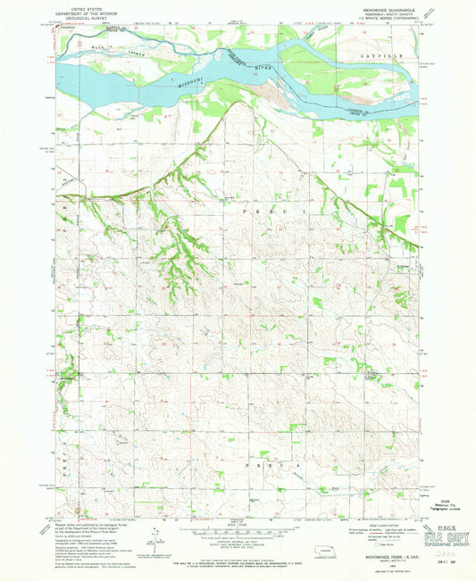Classic USGS Menominee Nebraska 7.5'x7.5' Topo Map Image