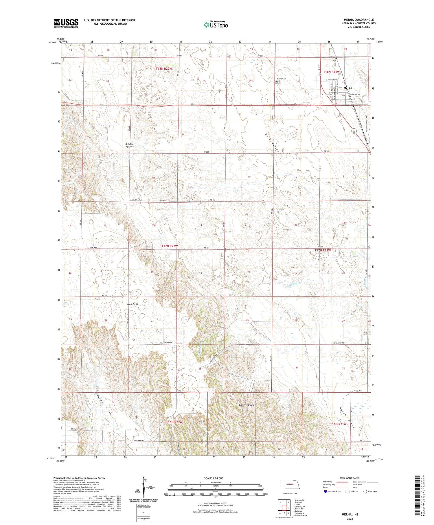 Merna Nebraska US Topo Map Image