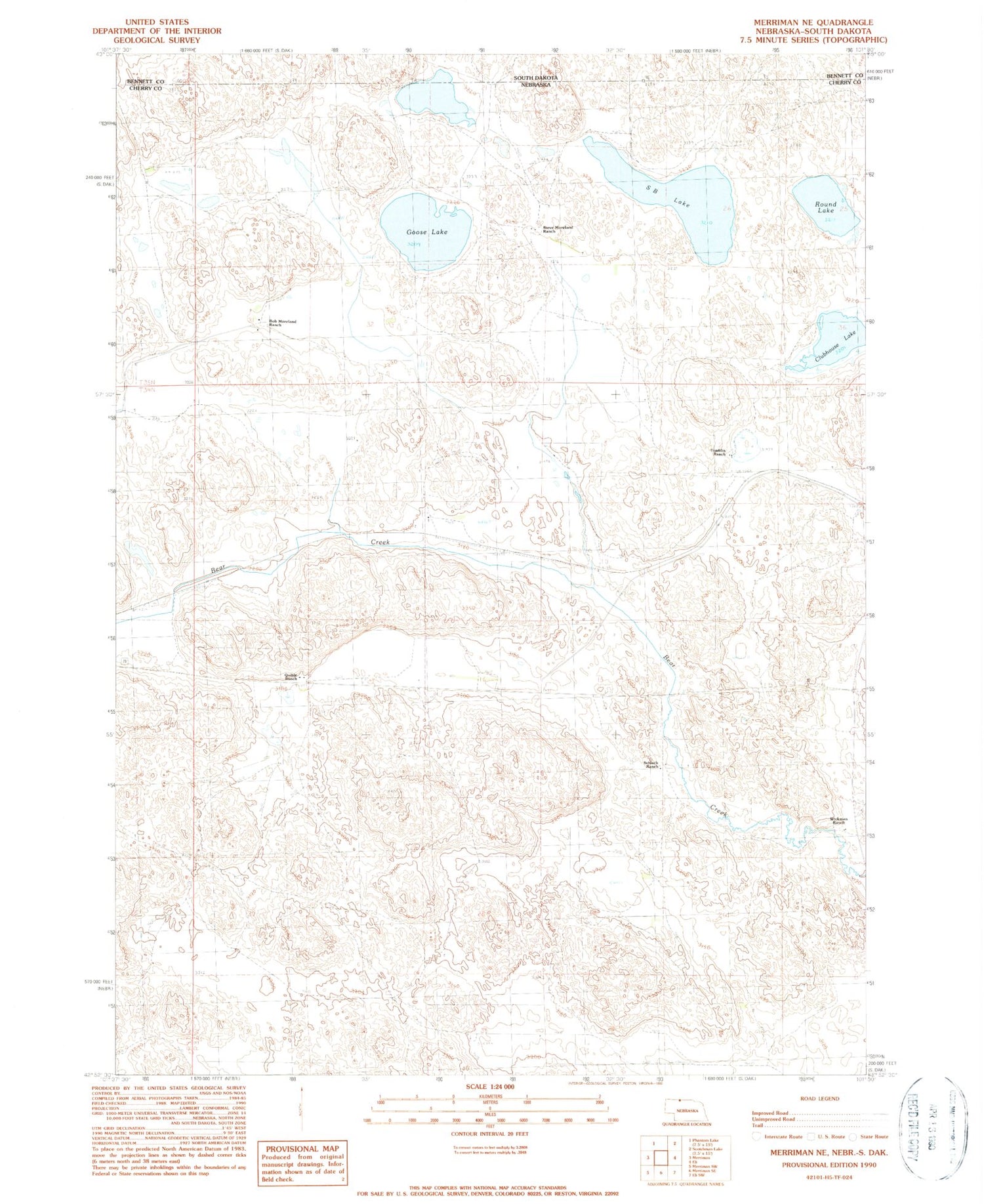 Classic USGS Merriman NE Nebraska 7.5'x7.5' Topo Map Image